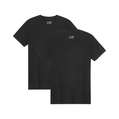 Image de DANISH ENDURANCE T Shirts pour Homme, en Coton Bio, Multipack, Manches Courtes, Melange Doux Prémium, Lot de 2, Col V Noir, L