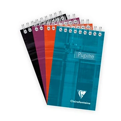 Image de Clairefontaine 8626C Un Bloc Pupitre à Spirale en Tête 8,5x14 cm 160 Pages Détachables Lignées Papier Blanc 90 g Couverture Carte Pelliculée Couleur Aléatoire