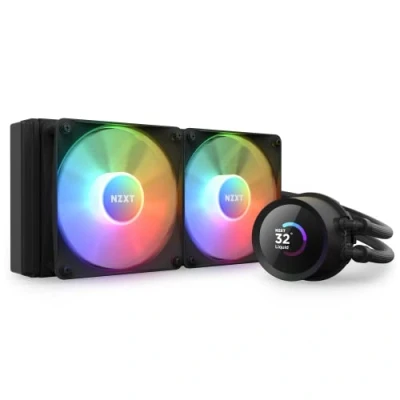Image de NZXT Kraken 240 RGB RL KR240 B1 Refroidisseur pour processeur AIO de mm Écran LCD 1,54 pouces personnalisable. Pompe haute performance 2 ventilateurs F120 Core Noir