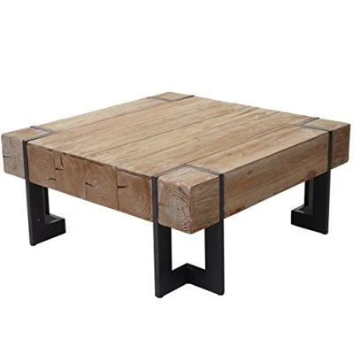 Image de Table basse de salon HWC A15 Sapin massif rustique Rectangulaire Campagne