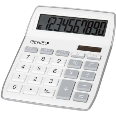 Image de Genie 840 B 10 chiffres calculatrice de bureau avec double alimentation (solaire et batterie) Design Compact (Silver)