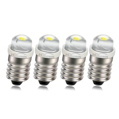 Image de Ruiandsion E10 Ampoule LED DC 5 24V 0.5W 6000K Blanc 200LM pour Lampe torche frontale torche, terre négative (pack de 2)
