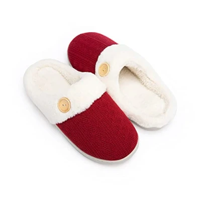 Image de Chantomoo Pantoufles confortables en mousse à mémoire de forme pour femme Doublure fausse fourrure Chaussons chauds enfiler Semelle caoutchouc antidérapante,rouge,40/41 EU