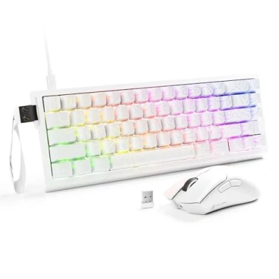 Image de ATTACK SHARK X68 HE &amp; R1 Ensemble Clavier et Souris Gaming, Gamer Filaire 8000Hz Rapid Trigger, 0,01 mm RT, Snap Tap, sans Fil Superlight 59g, 18000 DPI, BT/2.4G/USB C, Contours Blancs