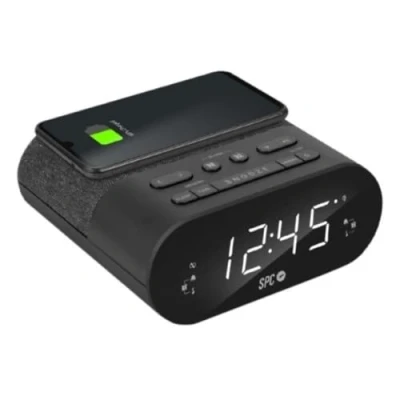 Image de SPC Frodi QI Radio Réveil avec Recharge sans Fil pour Votre Smartphone 2 alarmes et 10 mémoires Vos Stations de Radio, Noir
