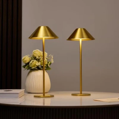 Image de Bojim 2 Lampes de Table LED Sans Fil, Tactile Dimmable USB Rechargeable, Lamp a Poser Batterie 4000mAh, pour Chevet Exterieur Bureau Restaurant Terrasse Bar, Métal, 3000K 6000K, 3W, IP54, Doré