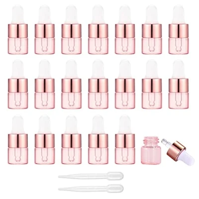 Image de Alledomain Lot de 20 flacons compte gouttes vides en verre or rose 1 ml avec pipettes alliage d&#039;aluminium rechargeables pour huiles essentielles, parfum, aromathérapie