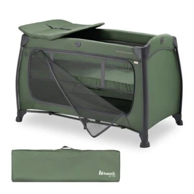 Image de hauck Lit Parapluie Bebe Play N Relax Center, Inclus Niveau pour Nouveau Né, Table à Langer, Sac de Transport, Ouverture Latérale XL, Pliable, Compact, la Naissance 15 kg Vert Foncé