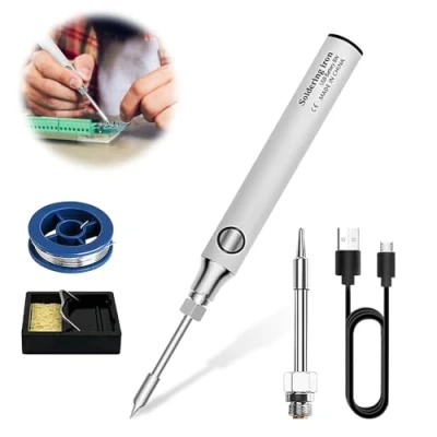 Image de mizikuu Kit de fer à souder, 8W outils soudage souder électrique sans fil avec 3 températures réglables 300 C 450 câble charge USB support soudure, embouts pour soudure