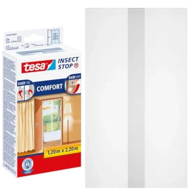 Image de Tesa Insect Stop COMFORT Moustiquaire pour Portes Toile Anti Insectes en Deux Parties Bande Auto Adhésive Easy On Off Sans Percer 2 x 65 cm 220 Blanc