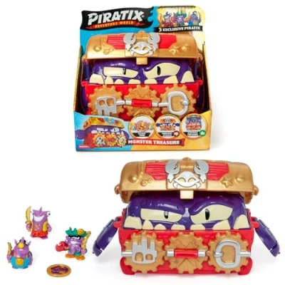 Image de Piratix ADVENTURE WORLD Monster Treasure Coffre au trésor avec Un Monstre caché à l&#039;intérieur Comprend 1 Coffre, 3 exclusifs, Exclusif et Accessoires