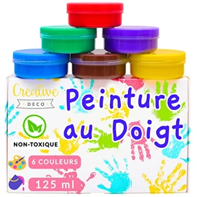 Image de Creative Deco Peinture au Doigt Enfant 6 x 125 ML Pots Lavable Couleurs Intenses et Vives Loisir Creatif Sûr Non Toxique A Base d&#039;eau pour Tout Petits