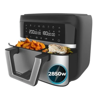 Image de Cecotec Air Fryer Cecofry Dual 9000. Friteuse à sans Huile, 9L, 2850W, 6 Modes, Technologie PerfectCook, Design Compact et Panneau Tactile Multifonction