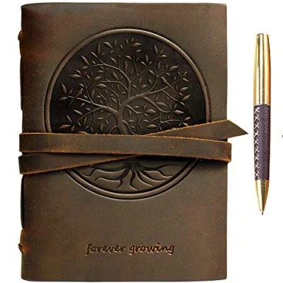 Image de Carnet de Notes Cuir Véritable Journal Arbre Vie En Relief A5 Voyage à La Main Vintage Écriture Notebook Pour Hommes &amp; Femmes Antique Cahier Rustique 20x15cm Sketchbook