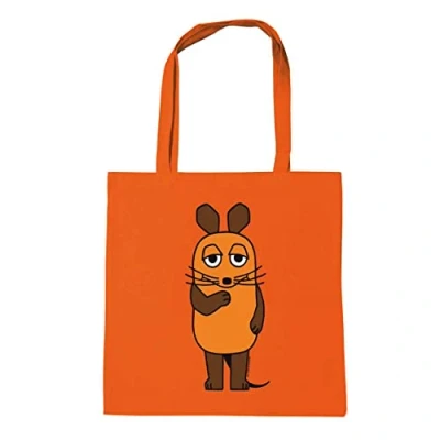 Image de Logoshirt® Die Sendung mit der Maus I La Souris Sac réutilisable en coton tissu imprimé 100% avec longues poignées orange Design sous licence