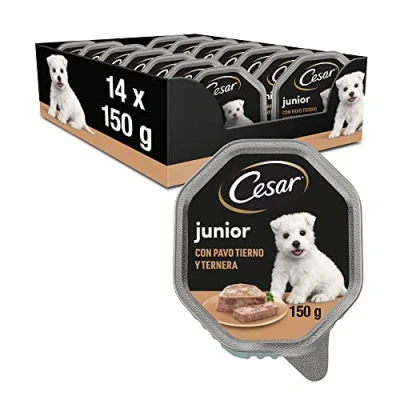 Image de Cesar Junior Nourriture pour Chien Chiot Puppy avec Dinde Tendre et Veau 150 g 14 bacs