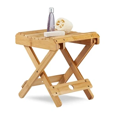 Image de Relaxdays, Nature Tabouret Bambou Pliant Déco Salle de Bain Résistant à l’Humidité Marchepied SDB 31,5 x 27,5 28,5 cm, HLP
