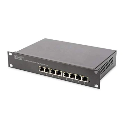 Image de DIGITUS Commutateur PoE+ Gigabit Ethernet 10 pouces 8 ports Unmanaged IEEE 802.3at puissance 80 Watt noir