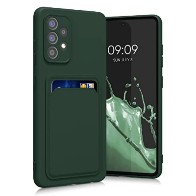 Image de kwmobile Housse Compatible avec Samsung Galaxy A52 / 5G A52s Coque de téléphone Compartiment Carte en Silicone Vert foncé