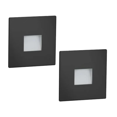 Image de ledscom.de 2 pièces LED lumière d&#039;escalier/lampe encastrée dans le mur FOW pour l&#039;intérieur et l&#039;extérieur, downlight, rectangulaire, noir, 85 x 85mm, blanc froid