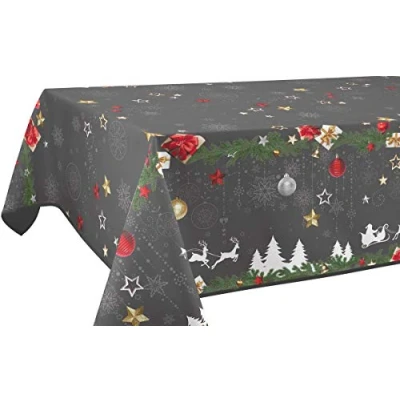 Image de Le linge de Jules Nappe Anti Taches Noël Gris Taille : Rectangle 150x240 cm 3760189026068