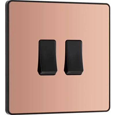 Image de BG Electrical PCDCP42B Double interrupteur mural 2 voies Plaque avant sans vis Bords arrondis Cuivre poli 20 A 16 AX