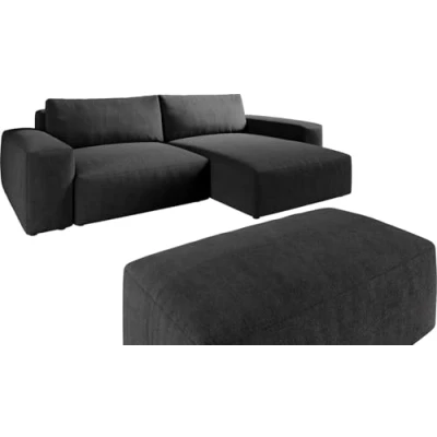 Image de Canapé d&#039;angle Lanzo XL 270x180 cm microfibre noir Recamière variable avec Tabouret