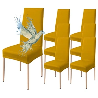 Image de Poligino Housse de Chaise 6 pièces Imperméables, Salle à Manger, Extensible, Universel, Facile Installer, Nettoyer (Jaune,6 pièces)
