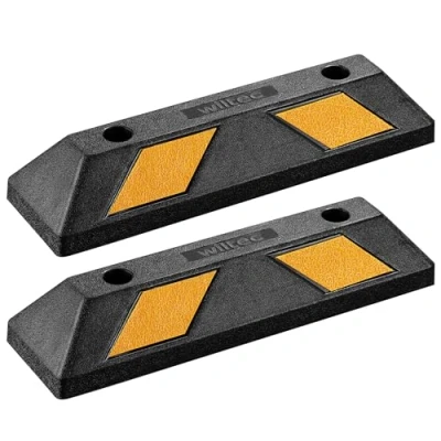 Image de Wiltec 2x butée de roue 55 x 15 10 cm en Caoutchouc 3,5 kg/pièce avec Réflecteurs Aide au stationnement Stop roues pour Parkings, Garages