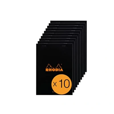 Image de RHODIA 160009Cpack Bloc Notes Agrafé N16 Black A5 80 Feuilles Détachables Papier Clairefontaine Uni Blanc g/m² Couverture en Carte Enduite Paquet de 10 blocs