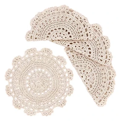 Image de Phantomon Lot de 4 napperons Ronds en Dentelle Coton Faits à la Main Beige 25,4 cm