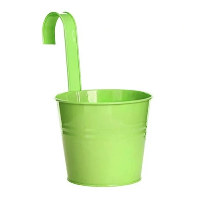 Image de pots de fleurs, jardin à suspendre, fleurs en métal avec crochet pour balcon, clôture Vert L