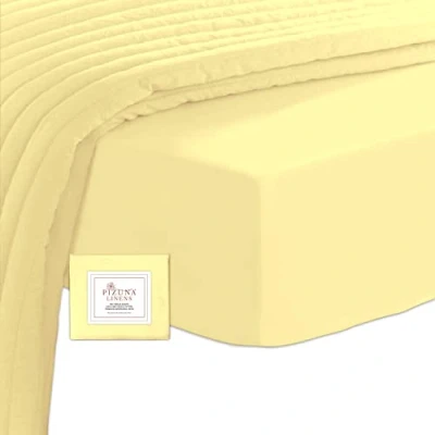 Image de Pizuna 100% Coton Pur Drap Housse 90x200 cm Jaune Doux, Longue Tige 400 Fils Armure Satin, de Luxe Bonnet 40 (Jaune Doux 1 Personne)