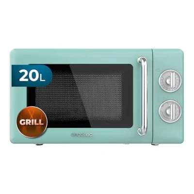 Image de Cecotec Micro Ondes Mécanique avec Grill Proclean 3110 Retro Vert. 20 L, 700 W en 6 niveaux, minuterie jusqu&#039;à 30 minutes, mode dégivrage, design vert vintage, finitions acier.
