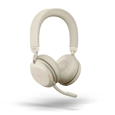 Image de Jabra Evolve2 75 Wireless PC Headset with 8 Microphone Technology Dual Foam Stereo Headphones Advanced Active Noise Cancellation, USB A Bluetooth Adapter and MS Teams compatibility Beige