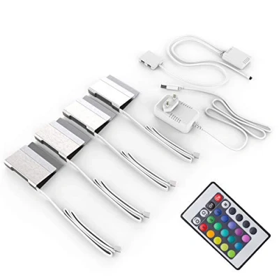 Image de B.K.Licht éclairage vitrine LED, LED amoire placard, lot de 4 pinces avec télécommande, programmes, 16 couleurs au choix