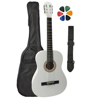 Image de AMROVA Pack Guitare Classique 4/4 (Adulte) avec Sangle et 6 Médiators (Blanc)