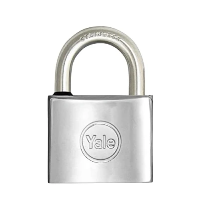 Image de YALE Cadenas Marin en Laiton Y1100030080X, Largeur du Corps 30 mm, Arc Long Acier Inoxydable de 15 avec Anneau Caoutchouc et Double système Fermeture