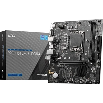 Image de MSI Pro H610M E DDR4 Carte mère, Micro ATX pour processeur Intel de 14e, 13e et 12e gén., LGA 1700 DDR5 Memory Boost 3200MHz/MAX, PCIe 4.0 x16, M.2 Gen3