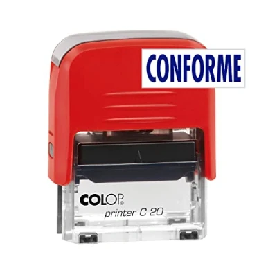 Image de COLOP tampon pour bureau, entreprise et commerce avec texte CONFORME Taille d&#039;impression 14 x 38 cm Comprend un d&#039;encre E/20 bleu