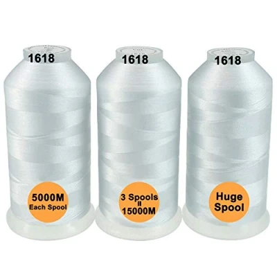 Image de New brothread Lot de 3 Blanc Couleurs Polyester Fil machine à broder Énorme bobine 5000M pour toutes les machines