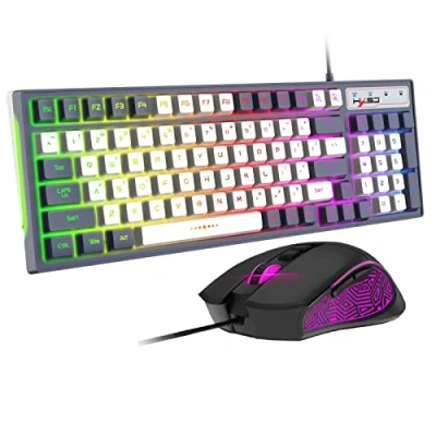 Image de Clavier de Jeu Filaire avec 8 LED Chromatiques Rétroéclairage RGB, Ergonomique 26 Touches Anti ghosting, 96 Détachables, Sensation Mécanique pour PC, Mac, Ordinateur Portable, PS4