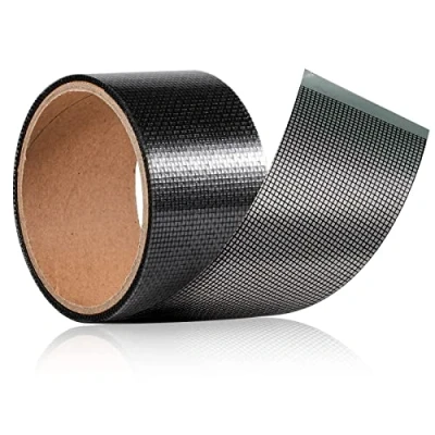 Image de Ruban Adhésif pour Moustiquaire de Fenêtres Répara Fenêtre Patch Réparation en Fibre Verre 5cm x 5m (Noir)