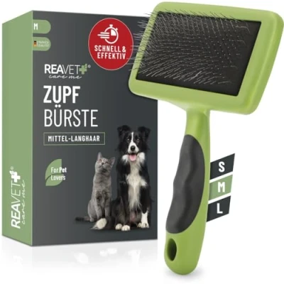 Image de ReaVET Brosse pour chien et chat à épiler chiens chats poils longs Races moyennes (M) Élimine en douceur les sous poils, nœuds animaux de