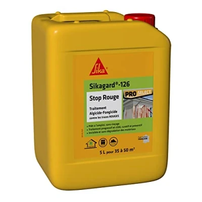 Image de SIKA Traitement algicide et fongicide renforcé anti traces rouges Sikagard 126 Stop Rouge Nettoyant désincrustant Elimine algues Mur Toiture Terrasse Façade Dallage 5L