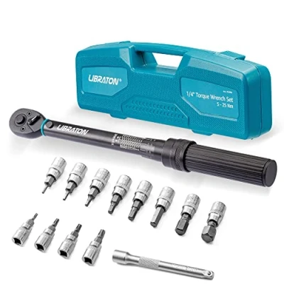 Image de LIBRATON Clé dynamométrique 1/4&quot;, 5 25 Nm, 0,1 pour vélo et moto, micro réglage sur 0,1, précision d&#039;erreur ±3% avec tige d&#039;extension, douilles hexagonales Torx