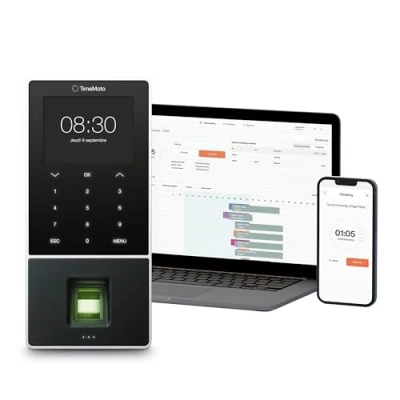 Image de TimeMoto TM—828 SC Pointeuse horaire connectée au Cloud, avec capteur d&#039;empreintes digitales, Compatible avecs Badge RFID, Code PIN, 2 000 utilisateurs, Rapport des Heures travaillées, Wi FI