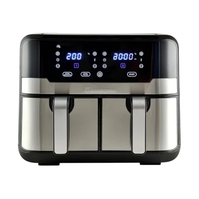Image de MasterPRO Rocket Duo 900 Friteuse Double sans huile Blanc Capacité de 9 L et puissance 2100 W Écran tactile LED panier antiadhésif à air chaud 11 fonctions en 1