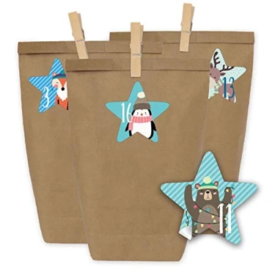 Image de Calendrier de l&#039;Avent à remplir 2021 24 Pochettes Cadeaux et Autocollants Pinces numéros Motif Animaux Noël Bleus bricoler Mini Set n 39