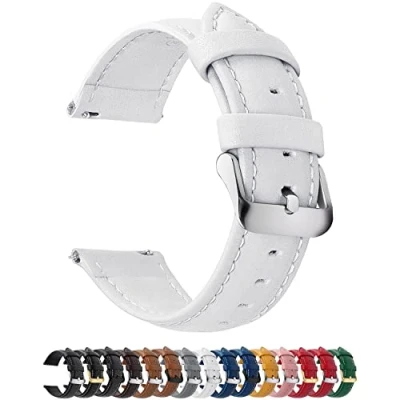 Image de Fullmosa 22mm Bracelet de Montre en Cuir Véritable, 14mm 16mm 18mm 19mm 20mm 24mm à Dégagement Rapide,Boucle Acier Inoxydable,22mm,Blanc